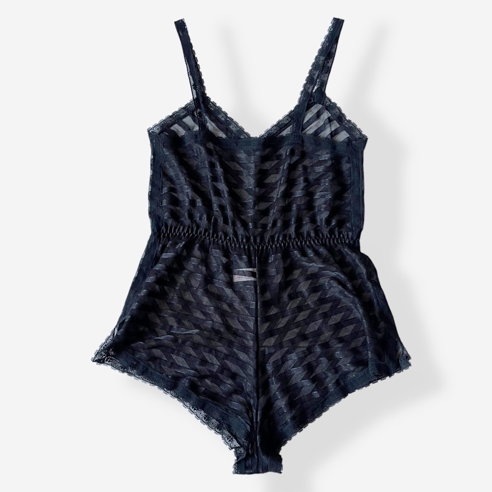 Lily of France Lingerie Romper Vintage 70s Neglige Black Sheer Pet 0/2 USA Made
